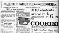 Newspaper articles announcing MIU's arrival in Iowa